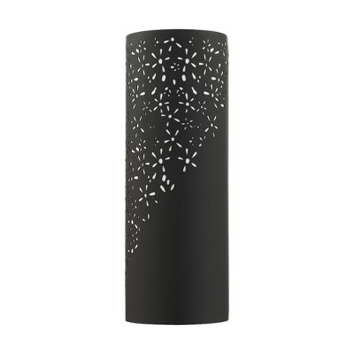 Noria Organic Laser Cut Black Steel 2-Light Sconce with Off-White Linen Shade