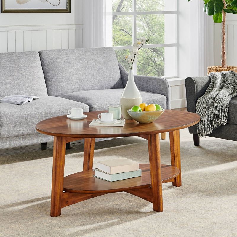 Monterey Oval Mid Century Modern Wood Coffee Table Chestnut - Alaterre Furniture, 3 of 8
