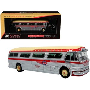 1959 GM PD4104 Motorcoach Bus "Continental Trailways" Silver & Cream with Red Stripes 1/87 (HO) Diecast Model by Iconic Replicas - 1 of 4