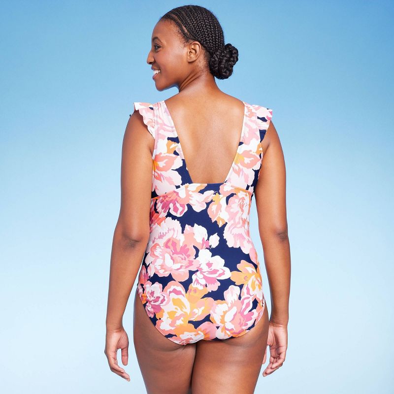 Women's Full Coverage Floral Print Ruffle Sleeve One Piece Swimsuit - Kona Sol™ Multi, 5 of 6