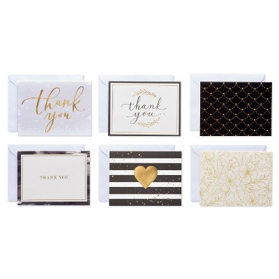 50ct Thank You & Blank Notes with Envelopes Gold/Black: Carlton Cards, Greeting Cards Pack, All Occasions, Typography Design