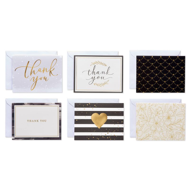 50ct Thank You and Blank Notes with Envelopes Gold/Black, 1 of 12