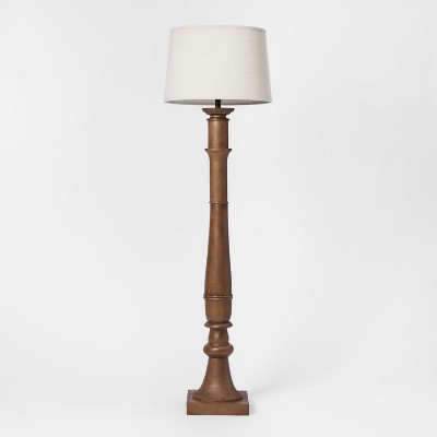 Large Turned Wood Floor Lamp Brown 
