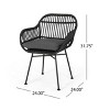Modern Outdoor Faux Rattan Woven Back Dining Chairs Set of 2,Rattan Dining Armchair,Fabric Upholstered Kitchen Dining Room Chairs-Coolbibila - 4 of 4