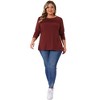 Women's Plus Size Crew Neck Front Tucks Detail Long Sleeve Solid Casual Basic Tunic Blouse - Agnes Orinda - 3 of 4