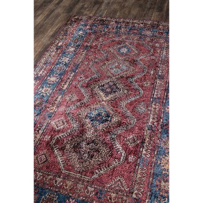 Karachi Burgundy and Blue Rectangular Synthetic Rug