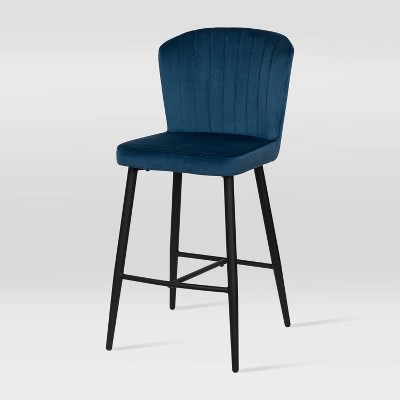 Jasper Navy Blue Velvet Counter Height Barstools, Set of 2