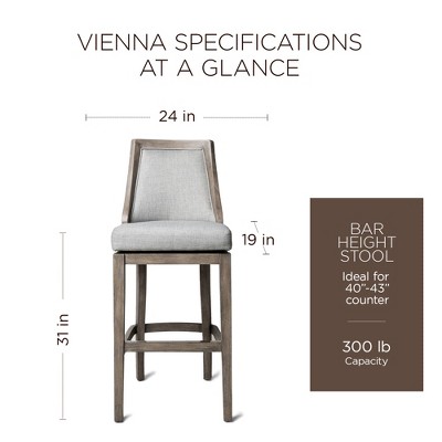 Vienna 31" Ash Grey Upholstered Swivel Bar Stool with Reclaimed Oak Frame