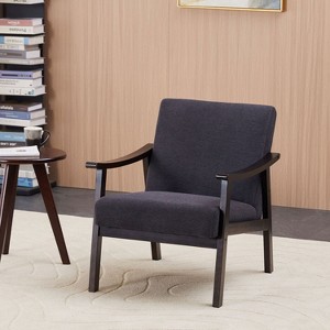 KTMBDW Mid Century Modern Accent Chair with Wood Frame, Upholstered Living Room Chairs, Reading Armchair for Bedroom Sunroom - 1 of 4