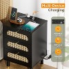 VINGLI Black Rattan Nightstand with Charging Station - 3 of 4