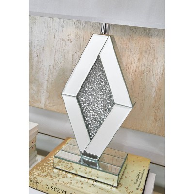 Prunella 30" Silver Mirrored Glass Table Lamp with Crystal Beads