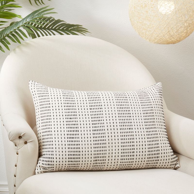 Saro Lifestyle Contemporary Dash Stripe Poly Filled Throw Pillow, Beige, 16"x24", 3 of 4