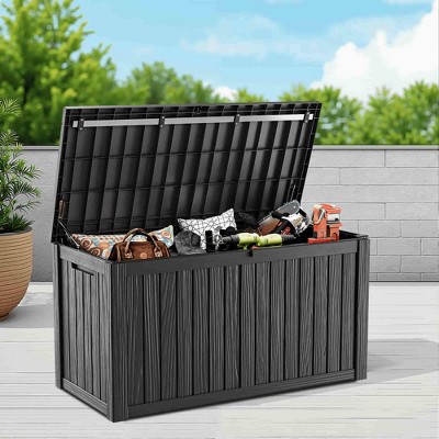 Lirago 150 Gal 568L 54.25"D*26.5"W*28.74"H Outdoor Storage Box with Lid Weatherproof Polypropylene Resin UV Protected KD Design Black