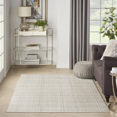 Ivory and Grey Abstract 4' x 6' Synthetic Area Rug