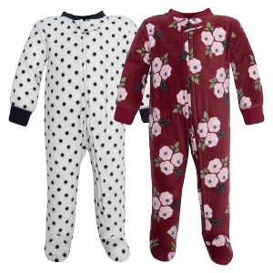 Hudson Baby Infant Girls Fleece Sleep and Play, Burgundy Floral - 1 of 4