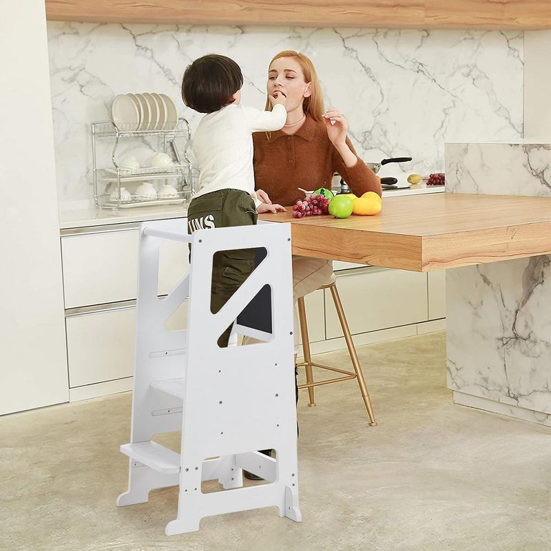 White Wooden Toddler Step Stool with Chalkboard & Whiteboard, for Bathroom Kitchen Counter, 5 of 7
