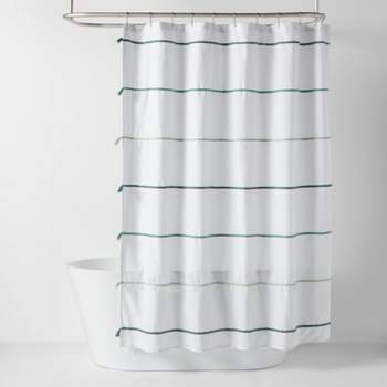 Striped with Tassels Kids' Shower Curtain Blue - Pillowfort™