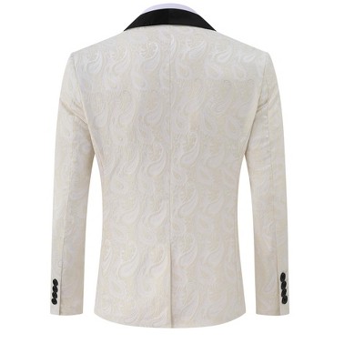 YesFashion Men's Paisley Tuxedo Jacket Shawl Lapel One Button Suit Jacket Floral Blazer for Dinner Wedding Prom Party White XXL — фото 2