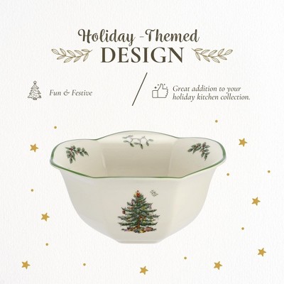 Spode Christmas Tree Hexagonal Ceramic Nut Bowl, 7.5 Inch