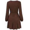 Women's Wrap V Neck Swing Long Sleeve Mini Dress Elastic Waist Fit Flare Dress - 4 of 4