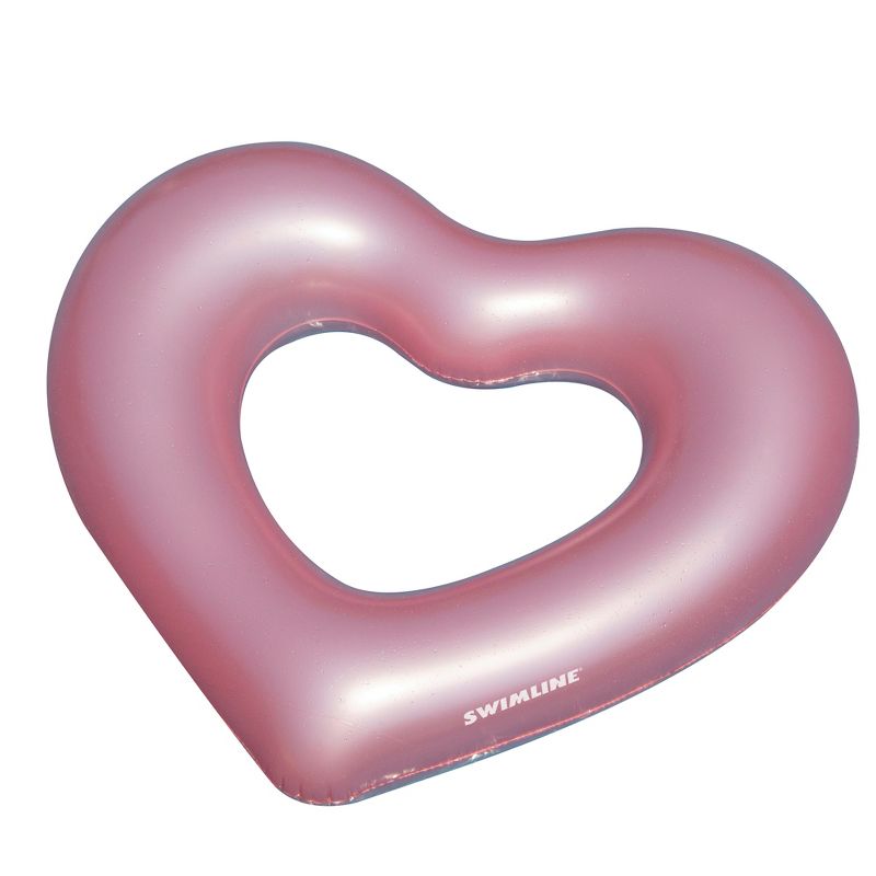 Swimline 68" Metallic Pink Heart Shaped Inner Tube Swimming Pool Float, 1 of 4