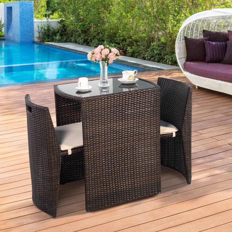 Costway 3 PCS Cushioned Outdoor Wicker Patio Set Garden Lawn Sofa Furniture Seat Brown No Assembly, 5 of 11