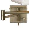 Barnes and Ivy Modern Swing Arm Wall Lamps Set of 2 Antique Brass Plug-In Light Fixture Ivory Square Shade Bedroom Bedside Reading - 2 of 3