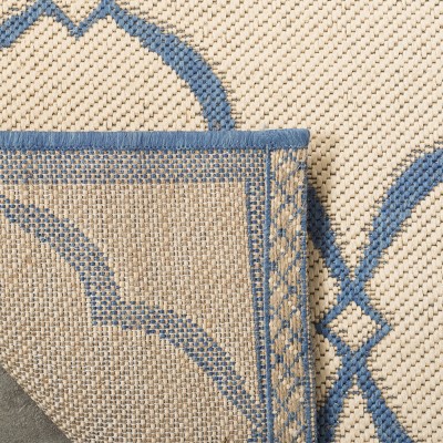 Cream and Blue Geometric Flat Woven Area Rug