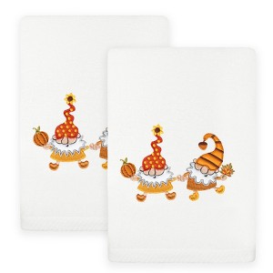 Linum Home Textiles AUTUMN GNOMES - Embroidered Luxury 100% Turkish Cotton Hand Towels (Set of 2) - 1 of 3