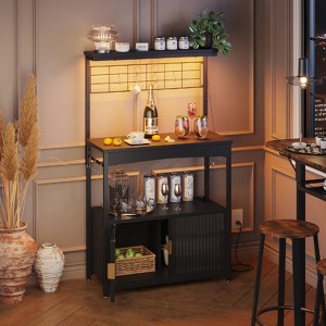 Bestier Bakers Rack with Power Outlet, Height-Adjustable 45" to 55" Kitchen Microwave Stand with Sstorage Cabinet,Kitchen Stand with 10 S-Hooks - 1 of 4