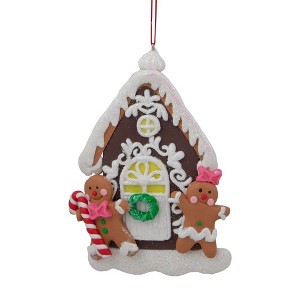 Northlight 5" Glittered Gingerbread House with Snowman Couple Christmas Ornament - 1 of 4