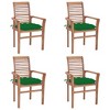 vidaXL Patio Dining Chairs 4 Pcs with Green Cushions - Solid Wood Teak - Stackable Outdoor/Indoor Furniture - 2 of 4