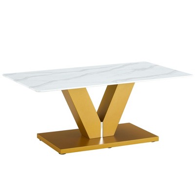 NicBex 43.3 Inch Rectangle Coffee Table with Glass Tabletop and MDF Base for Living Room,Dining Room
