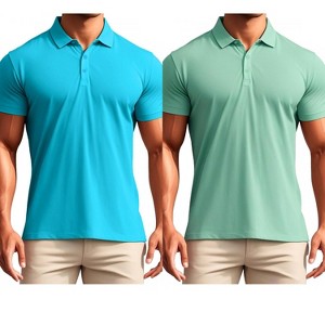 INSPIRE CHIC Men's Short Sleeve Lightweight Regular Fit Casual Business Solid Polo Shirts 2 Packs - 1 of 4
