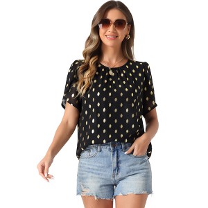 Allegra K Women's Round Neck Summer Casual Gilding Pattern Short Sleeve Top - 1 of 4
