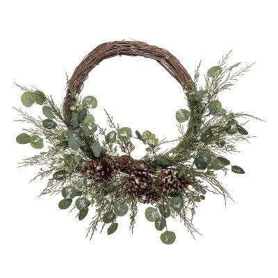 Transpac Artificial 26 in. Multicolor Christmas Eucalyptus and Pine Wreath