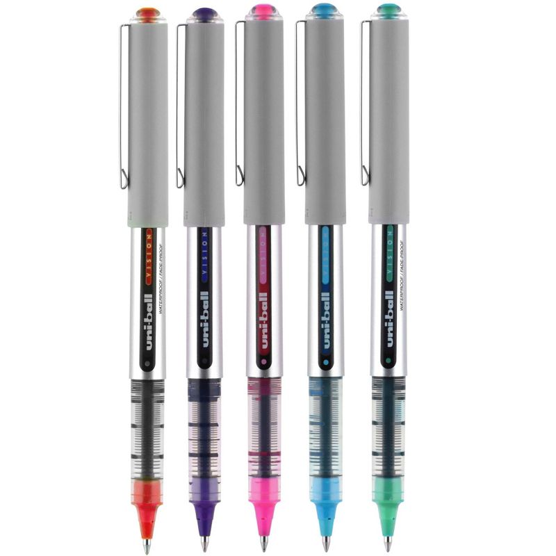 uni Vision Stick Roller Ball Pens, 0.7 mm Fine Tip, Assorted Colors, Set of 5, 3 of 5