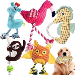 5 Pack Plush Dog Toys with Rope, Squeaky Dog Toys, Tug of War Dog Interactive Toy, Durable Dog Chew Toys for Large Dogs & Puppies - 1 of 1