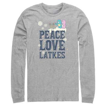 Men's Care Bears Hanukkah Peace Love Latkes Long Sleeve Shirt