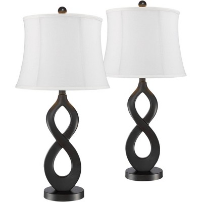 360 Lighting Mid Century Modern Twist Table Lamps Set of 2 Bronze Finish Cream Fabric Drum Shade Living Room Bedroom House Home