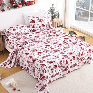 Coucheta Christmas Bed Sheet Set, Soft Brushed Microfiber Bedding, Deep Pocket Fitted Sheet with Flat Sheet & Pillowcases - 1 of 4