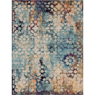 Reversible Turquoise Abstract Synthetic 9'10" x 13'1" Indoor Rug