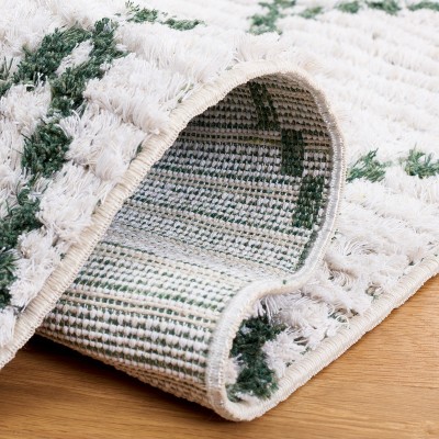 Ivory and Green Synthetic Flat Woven 5' x 7' Rug