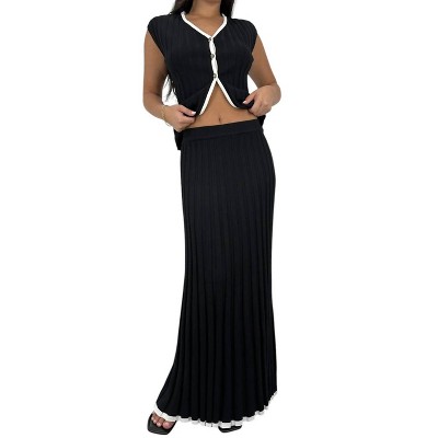 Women's Contrast Trim Ribbed Knit Midi Skirt - Illa Illa