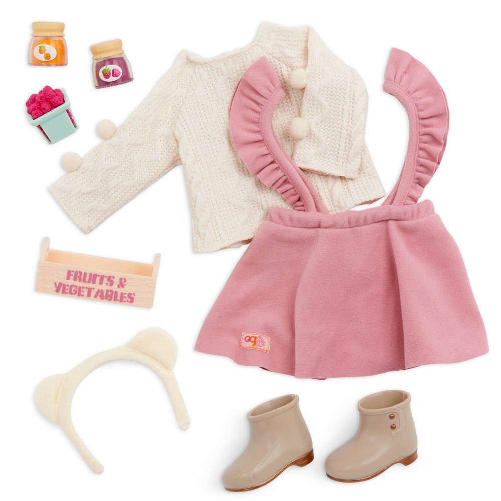 Photos - Doll Accessories Our Generation Dolls Our Generation Sweet as Jam Pink Jumper Skirt Outfit & Play Food Set for 1 