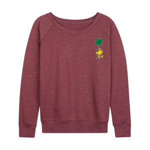 Women's - Peanuts - Woodstock Clover Lightweight French Terry Wide Neck Long Sleeve Shirt - 1 of 4