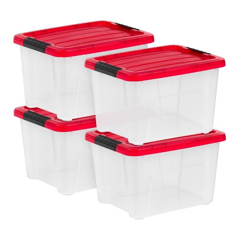 Iris Usa 6 Pack 53qt Plastic Storage Bin With Lid And Secure Latching  Buckles, Black With Red Buckle : Target