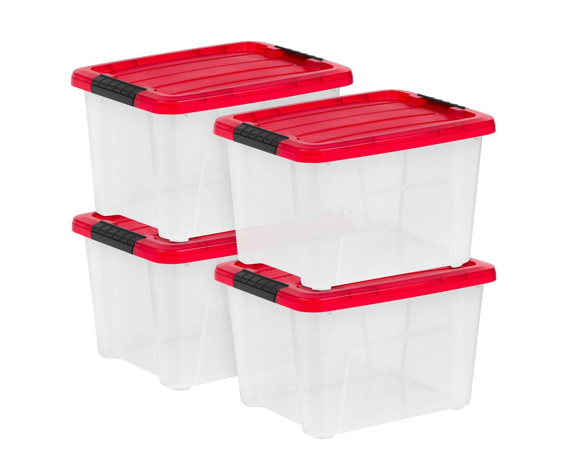 IRIS 20.5qt Latching Clear Storage Tote Red Tint Lid