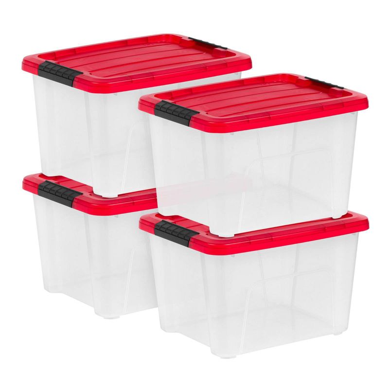 IRIS 20.5qt Latching Clear Storage Tote Red Tint Lid, 1 of 10