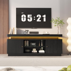 63" TV Stand with Power Outlets, Entertainment Center with Adjustable Glass Shelf & Large Storage for Living Room - 1 of 4